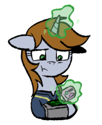 Size: 461x566 | Tagged: safe, artist:brella, imported from derpibooru, oc, oc:littlepip, pony, unicorn, fallout equestria, :t, bust, female, horn, magic, mare, outline, pipbuck, portrait, simple background, solo, telekinesis, transparent background, white outline