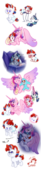 Size: 1400x5800 | Tagged: safe, artist:cloud-roots, imported from derpibooru, princess cadance, shining armor, oc, oc:prince scarlet heart, alicorn, pony, unicorn, baby, baby pony, colt, family, female, foal, group hug, holding a pony, horn, hug, levitation, magic, male, mare, offspring, parent:princess cadance, parent:shining armor, parents:shiningcadance, shiningcadance, shipping, simple background, spit up, spread wings, stallion, straight, telekinesis, tongue out, white background, wings