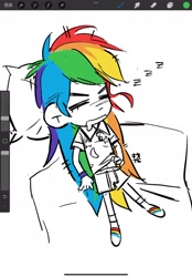 Size: 1640x2360 | Tagged: safe, artist:yuanzuowuzhedegou, imported from derpibooru, rainbow dash, human, art program in frame, humanized, procreate app, sketch, sleeping, solo