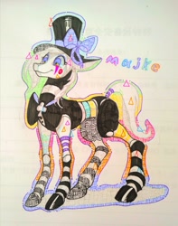 Size: 1689x2139 | Tagged: safe, artist:r-cang, imported from derpibooru, oc, oc only, pony, hat, hooves, smiling, solo, top hat, traditional art