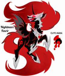 Size: 3456x4005 | Tagged: safe, artist:r-cang, imported from derpibooru, oc, oc:nightmare fenrir, alicorn, pony, glowing, glowing eyes, not nightmare moon, open mouth, open smile, red eyes, sharp teeth, simple background, smiling, solo, teeth, white background