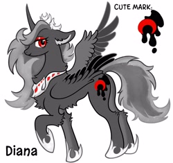 Size: 2904x2732 | Tagged: safe, artist:r-cang, imported from derpibooru, oc, oc only, oc:diana, alicorn, pony, female, gray coat, mare, ref, simple background, solo, white background