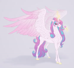 Size: 2048x1877 | Tagged: safe, artist:dementra369, imported from derpibooru, princess flurry heart, alicorn, pony, candy, colored hooves, colored wings, food, hooves, its not a phase mom, large wings, lollipop, long hair, looking at you, magic, solo, spread wings, teenager, wings