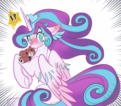 Size: 2275x1980 | Tagged: safe, artist:r-cang, imported from derpibooru, princess flurry heart, alicorn, pony, exclamation point, female, interrobang, looking at you, mare, older, older flurry heart, plushie, question mark, solo, teddy bear