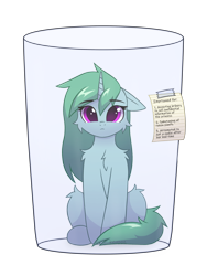 Size: 2480x3300 | Tagged: safe, artist:keupoz, imported from derpibooru, oc, oc only, unicorn, commission, glass, horn, imprisoned, paper, simple background, sitting, tape, text, transparent background, unicorn oc