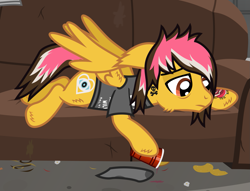 Size: 1513x1155 | Tagged: safe, artist:lightningbolt, derpibooru exclusive, imported from derpibooru, pegasus, pony, .svg available, alcohol, alex gaskarth, all time low, bags under eyes, butt fluff, cheek fluff, clothes, couch, cup, drink, drunk, dyed mane, dyed tail, ear fluff, floppy ears, frown, hoof fluff, hoof hold, lidded eyes, looking down, lying down, male, messy room, partially open wings, ponified, prone, sad, shirt, show accurate, solo, stallion, svg, t-shirt, tail, tattoo, vector, wing fluff, wings