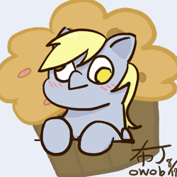 Size: 1377x1377 | Tagged: safe, artist:yonghu7591709000, artist:布丁owob, imported from derpibooru, derpy hooves, pegasus, pony, food, light blue background, muffin, simple background, solo