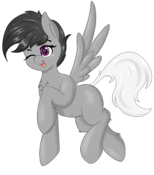 Size: 3847x4344 | Tagged: safe, artist:marbatra, imported from derpibooru, oc, chest fluff, flying, one eye closed, open mouth