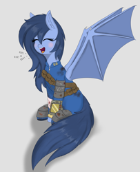 Size: 2758x3400 | Tagged: safe, artist:marbatra, imported from derpibooru, oc, bat pony, fallout equestria, armor, clothes, fallout, jumpsuit, pipbuck, vault suit