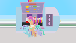 Size: 1920x1080 | Tagged: safe, artist:carrotorangelight, imported from derpibooru, sunny starscout, alicorn, drink, female, g5, glory (g5), peach fizz, race swap, seashell (g5), smoothie, smoothie cart, sunnycorn