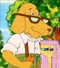 Size: 212x238 | Tagged: safe, anonymous artist, artist:anonymous, edit, fluttershy, dog, /mlp/, 4chan, 4chan janitor, arthur, duo, female, fluttermop, fluttershy is not amused, glasses, gritted teeth, he does it for free, janitor, male, mare, meme, mop, mr. morris, objectification, shitposting, unamused