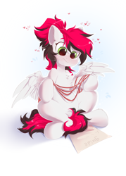 Size: 2500x3500 | Tagged: safe, artist:kebchach, imported from derpibooru, oc, oc only, oc:siren, pegasus, pony, blushing, female, heart, high res, mare, pegasus oc, rope, sitting, smiling, solo, spread wings, tail, wings