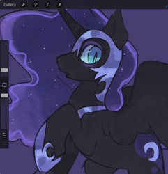 Size: 1611x1668 | Tagged: safe, artist:numetalalicorn, imported from derpibooru, nightmare moon, alicorn, pony, art program in frame, procreate app, solo