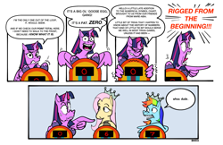 Size: 2897x1875 | Tagged: safe, artist:bixels, imported from derpibooru, fluttershy, rainbow dash, twilight sparkle, alicorn, pegasus, pony, comic, dialogue, female, mare, paper crown, pointing, simple background, speech bubble, trio, trio female, twilight sparkle (alicorn), white background, wing hands, wings