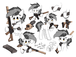 Size: 4000x3000 | Tagged: safe, artist:morningbullet, imported from derpibooru, oc, oc only, oc:noot, bird, earth pony, penguin, pony, ar-15, blushing, gun, phone, simple background, solo, weapon, white background