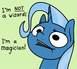 Size: 2048x1815 | Tagged: safe, artist:ewoudcponies, imported from derpibooru, trixie, pony, unicorn, bust, dialogue, female, green background, horn, mare, simple background, solo, talking to viewer