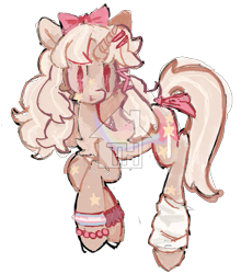 Size: 773x878 | Tagged: safe, artist:dddddaxie998839, imported from derpibooru, oc, oc only, oc:rainbow droplet, pony, unicorn, 2023, blonde mane, blonde tail, bow, bracelet, brown eyelashes, brown sclera, chest fluff, clothes, colored eyelashes, eyelashes, female, female oc, hair accessory, hairclip, horn, jewelry, leg markings, leg warmers, long mane, long tail, mane accessory, obtrusive watermark, old art, open mouth, open smile, pink bow, pride, pride flag, red eyes, simple background, smiling, star mark, stars, striped mane, striped tail, tail, tail bow, tan coat, toyhouse watermark, trans female, transgender, transgender oc, transgender pride flag, transparent background, unicorn horn, unicorn oc, watermark, wristband