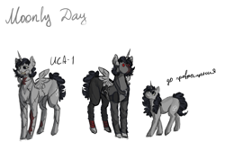 Size: 1500x1000 | Tagged: safe, artist:seemah, imported from derpibooru, oc, oc only, oc:moonly day, alicorn, golem, unicorn, alicorn oc, black mane, crossover, female, horn, madness is magic, madness project nexus, mare, solo, solo female, unicorn oc, wings