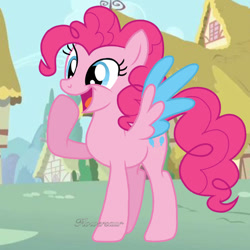 Size: 894x894 | Tagged: safe, artist:flowersaur, imported from derpibooru, pinkie pie, pegasus, pegasus pinkie pie, race swap, solo