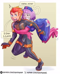 Size: 4455x5542 | Tagged: safe, artist:hatokamek, imported from derpibooru, oc, oc only, oc:fireheart(fire), oc:nurse lavender blossom, human, equestria girls, alternate universe, clothes, couple, cute, fireheart76's latex suit design, gloves, humanized, humanized oc, latex, latex boots, latex gloves, latex suit, prisoners of the moon, rubber, rubber boots, rubber gloves, rubber suit