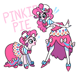 Size: 1680x1593 | Tagged: safe, artist:yizhitianmenga, imported from derpibooru, pinkie pie, earth pony, human, pony, equestria girls, bubble, bubblegum, clothes, dress, female, food, gala dress, gum, open mouth, self paradox, self ponidox, simple background, white background