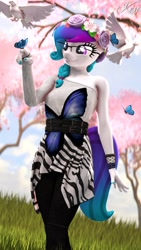 Size: 1152x2048 | Tagged: safe, artist:kenaga, oc, oc only, oc:aurora starling, anthro, butterfly, 3d, breasts, clothes, cute, female, glasses, heterochromia