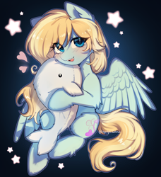 Size: 2849x3118 | Tagged: safe, artist:tyutya, imported from derpibooru, oc, oc only, oc:lusty symphony, pegasus, pony, commission, cute, fangs, female, looking at you, pegasus oc, plushie, smiling, smiling at you, solo, wings, ych result