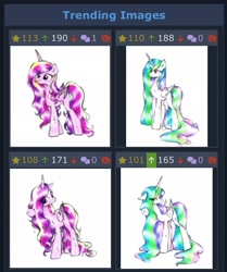 Size: 549x658 | Tagged: safe, artist:liaaqila, imported from derpibooru, princess cadance, princess celestia, alicorn, pony, derpibooru, juxtaposition, juxtaposition win, meme, meta, trending images, wet, wet mane