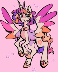 Size: 720x900 | Tagged: safe, artist:broniesforponies, imported from derpibooru, oc, oc only, alicorn, pony, accessory, alicorn oc, female, horn, mare, pink background, simple background, solo, wings