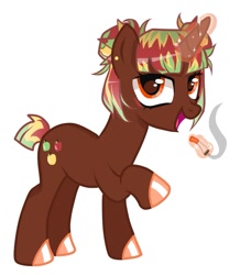 Size: 786x900 | Tagged: safe, artist:nan0angstrom, oc, oc:pomm, pony, unicorn, cigarette, hair bun, hair tied, photo, short tail, solo, spikey mane, using magic