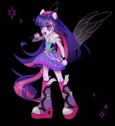 Size: 990x1080 | Tagged: safe, artist:shunshell, imported from derpibooru, twilight sparkle, human, equestria girls, clothes, cutie mark, dress, fanart, singing, standing, wings