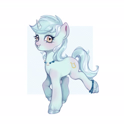 Size: 2602x2624 | Tagged: safe, artist:cutie7770, imported from derpibooru, lyra heartstrings, pony, unicorn, abstract background, grin, horn, passepartout, smiling, solo