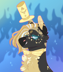 Size: 2000x2278 | Tagged: safe, artist:sleepy-nova, imported from derpibooru, oc, oc:cipher, pony, bowtie, bust, hat, male, necktie, portrait, solo, stallion, top hat