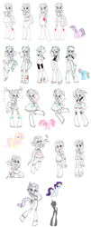 Size: 1386x3427 | Tagged: safe, imported from derpibooru, fluttershy, pinkie pie, rainbow dash, rarity, twilight sparkle, earth pony, human, pegasus, pony, unicorn, equestria girls, alternate hairstyle, behind the scenes, concept art, horn