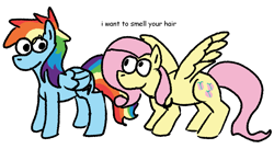 Size: 1545x843 | Tagged: safe, artist:zoeyhorse, imported from derpibooru, fluttershy, rainbow dash, pegasus, pony, duo, duo female, female, flutterdash, lesbian, mare, no mouth, shipping, simple background, spread wings, white background, wings