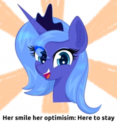 Size: 1563x1668 | Tagged: safe, artist:scandianon, imported from derpibooru, princess luna, alicorn, pony, bust, cute, female, looking at you, lunabetes, mare, meme, open mouth, open smile, reaction image, s1 luna, smiling, smiling at you