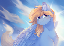 Size: 3206x2314 | Tagged: safe, artist:twinkesss, imported from derpibooru, oc, oc only, oc:lusty symphony, pegasus, pony, chest fluff, commission, ear fluff, female, mare, pegasus oc, smiling, wings