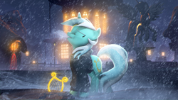 Size: 3840x2160 | Tagged: safe, imported from derpibooru, lyra heartstrings, fanfic:background pony, clothes, dig the swell hoodie, female, hoodie, mare, snow