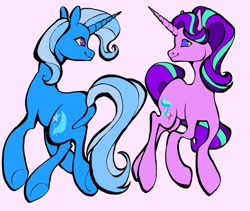 Size: 1440x1214 | Tagged: safe, artist:broniesforponies, imported from derpibooru, starlight glimmer, trixie, pony, unicorn, duo, duo female, female, horn, lesbian, looking at each other, looking at someone, mare, shipping, startrix