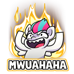 Size: 300x300 | Tagged: safe, artist:makaryo, imported from derpibooru, zipp storm, pegasus, pony, bust, evil laugh, fire, g5, laughing, open mouth, sharp teeth, simple background, solo, teeth, text, transparent background