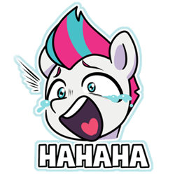 Size: 300x300 | Tagged: safe, artist:makaryo, imported from derpibooru, zipp storm, pegasus, pony, bust, crying, female, g5, laughing, mare, open mouth, open smile, outline, smiling, solo, tears of laughter, text