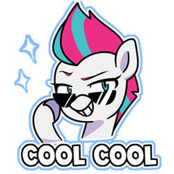 Size: 300x300 | Tagged: safe, artist:makaryo, imported from derpibooru, zipp storm, pegasus, pony, cool, eyebrows, female, g5, grin, mare, outline, raised eyebrow, smiling, solo, sparkles, sunglasses, text