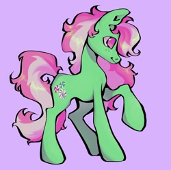 Size: 1325x1312 | Tagged: safe, artist:broniesforponies, imported from derpibooru, minty, earth pony, pony, g3, purple background, simple background, solo