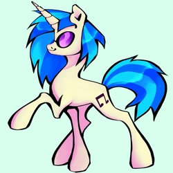 Size: 1411x1411 | Tagged: safe, artist:broniesforponies, imported from derpibooru, dj pon-3, vinyl scratch, pony, unicorn, blue background, female, horn, mare, raised hoof, simple background, solo