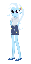 Size: 2500x5208 | Tagged: safe, artist:moogood, imported from derpibooru, part of a set, trixie, human, equestria girls, arm behind back, ballet flats, clothes, female, hairclip, high res, looking at you, outfit, png, shirt, shoes, shorts, simple background, smiling, smiling at you, solo, standing, vector, white background