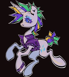 Size: 1440x1593 | Tagged: safe, artist:broniesforponies, imported from derpibooru, rarity, pony, unicorn, alternate hairstyle, black background, female, horn, mare, outline, punk, raripunk, simple background, smiling, solo, white outline