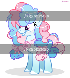 Size: 1822x2016 | Tagged: safe, artist:scarffist, imported from derpibooru, oc, oc only, earth pony, pony, adoptable, auction, auction open, base used, blue hair, blue mane, cute, female, happy, light skin, long hair, long mane, pink eyes, pink hair, pink mane, ribbon, short tail, smiling, tail, teeth, watermark