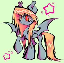 Size: 1440x1412 | Tagged: safe, artist:broniesforponies, imported from derpibooru, derpy hooves, bat pony, pony, bat ponified, derpybat, green eyes, race swap, raised hoof, solo