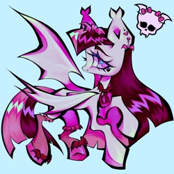 Size: 2048x2048 | Tagged: safe, artist:broniesforponies, imported from derpibooru, oc, oc only, bat pony, pony, bat pony oc, bat wings, blue background, draculaura, female, mare, monster high, simple background, solo, wings