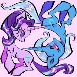 Size: 1440x1440 | Tagged: safe, artist:broniesforponies, imported from derpibooru, starlight glimmer, trixie, pony, unicorn, duo, duo female, female, horn, lesbian, mare, shipping, startrix